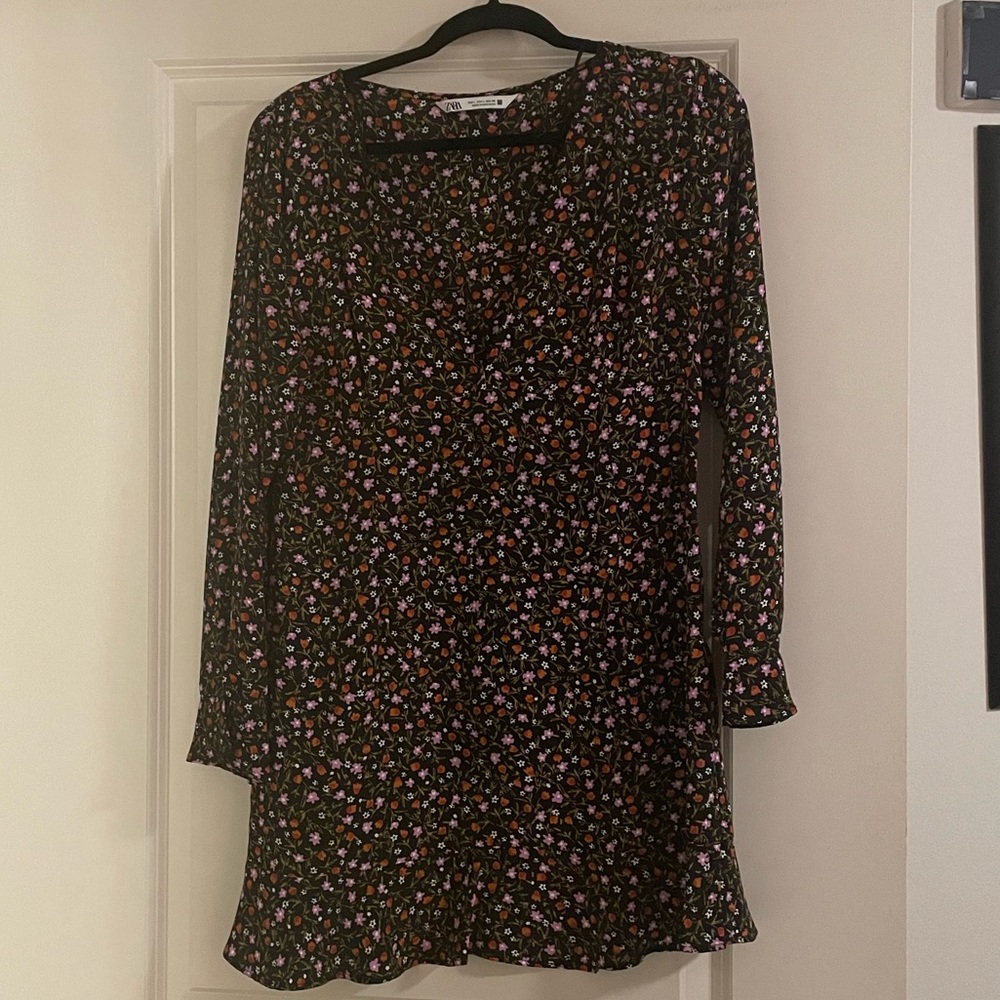 Zara Floral Long Sleeve Shift Dress